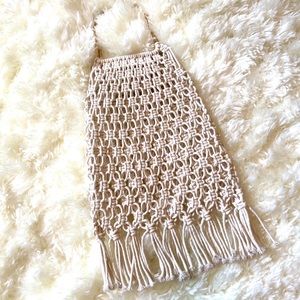 Open Knit Fringe Satchel